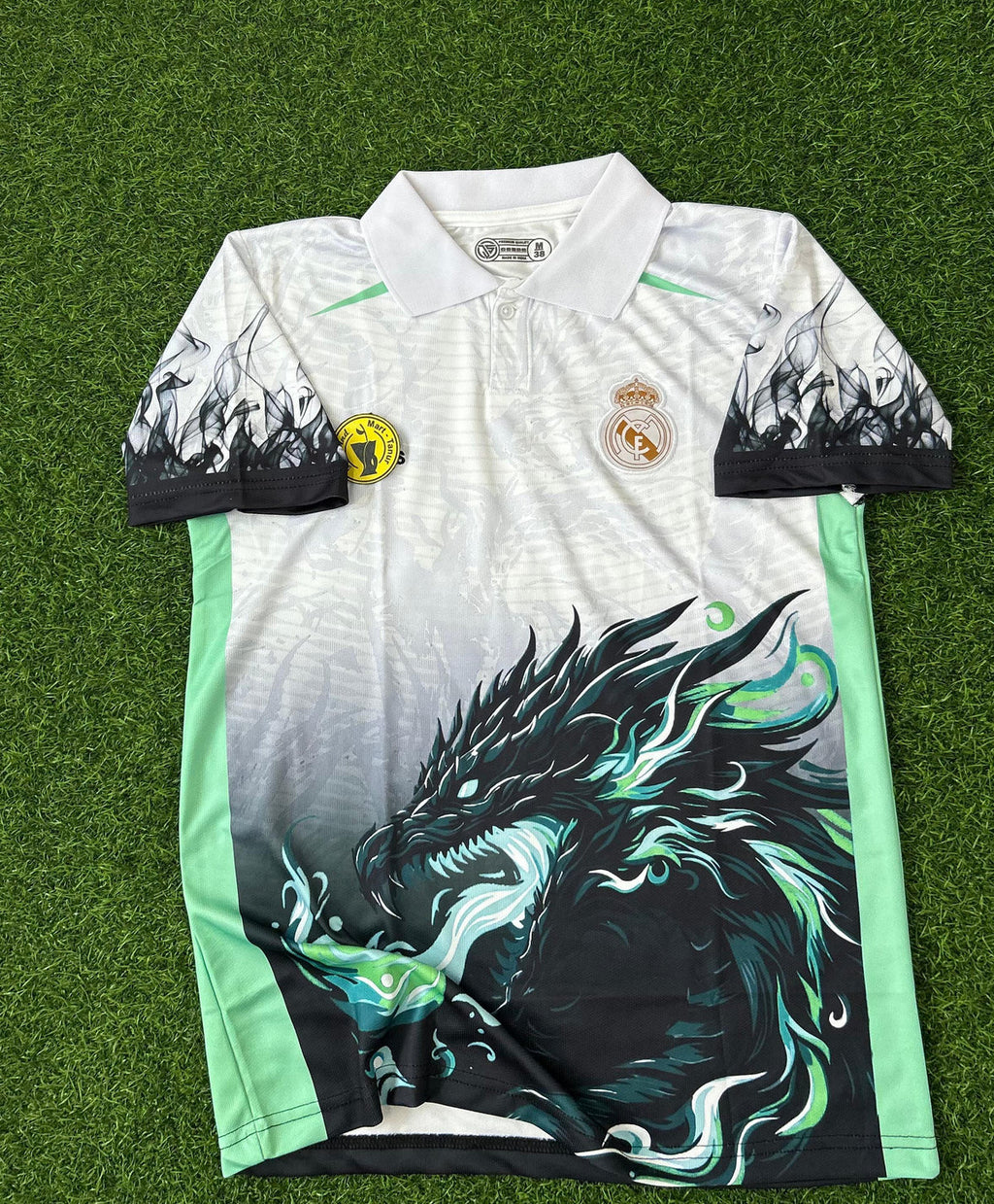 REAL MADRID SPECIAL EDITION White Dragon 2025–26 Jersey Half-Sleeve Polo T-Shirt (Embroidered)